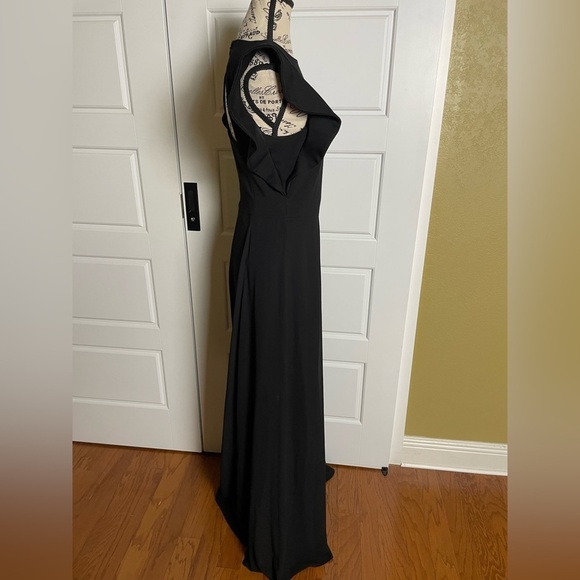 H by Halston Black Mixed Media Flutter Sleeve Maxi Dress with Illusion Skirt 6 - Picture 3 of 7